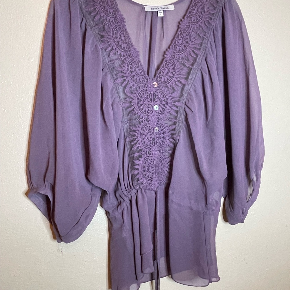Purple Lace Trim Blouse